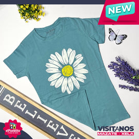 Blusa de Mujer, color celeste, con diseño. - El Pueblito