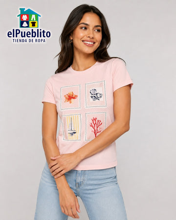 Blusa marca Guess, color rosado con diseño, 100% Algodón