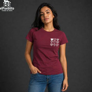Blusa marca Guess, color Corinto con Corazones 100% Algodón
