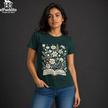 Blusa marca Guess, color verde con diseño de flores, 100% Algodón