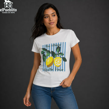 Blusa marca Guess, color Blanco con diseño de verano, 100% Algodón